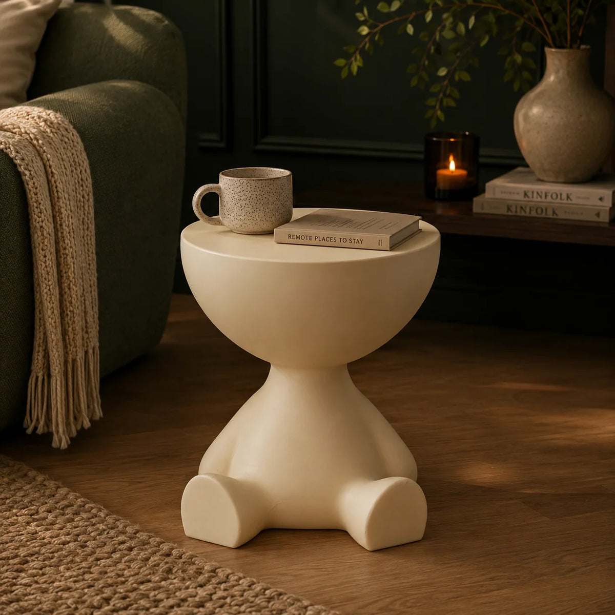 Round Pedestal Side Table Hidden Storage Molded Plastic