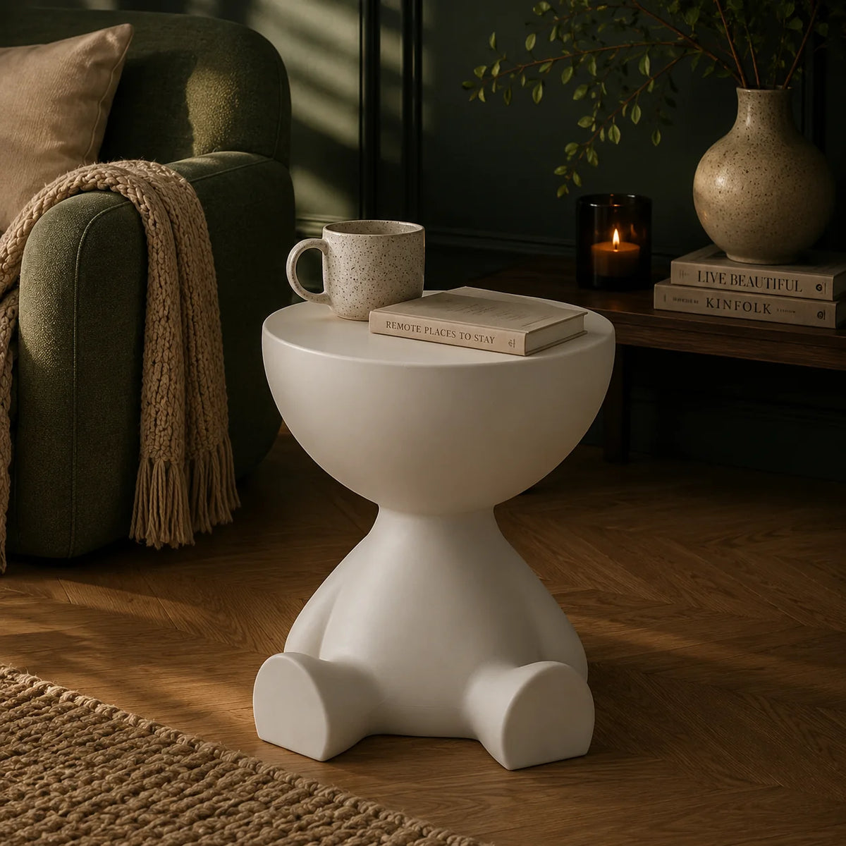 Round Pedestal Side Table Hidden Storage Molded Plastic