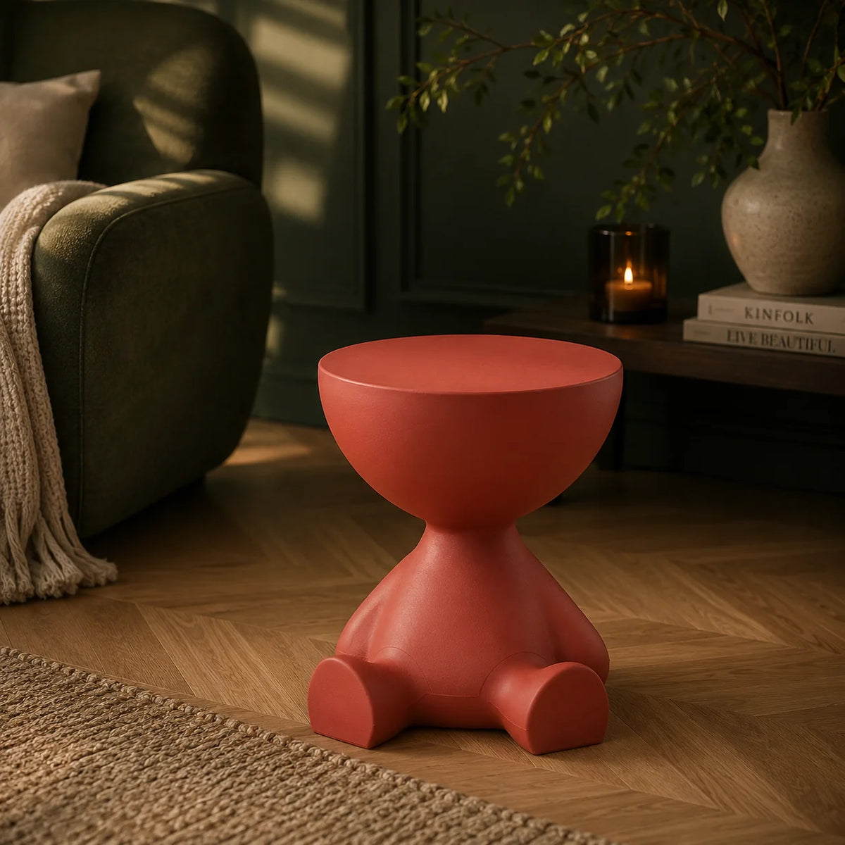 Round Pedestal Side Table Hidden Storage Molded Plastic