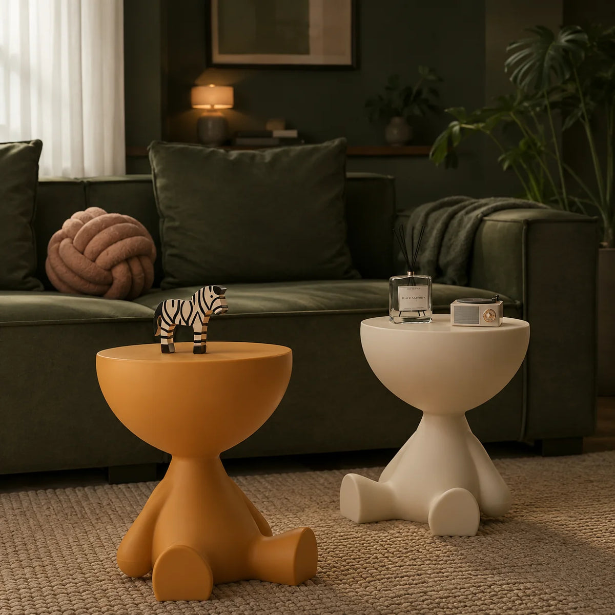 Round Pedestal Side Table Hidden Storage Molded Plastic