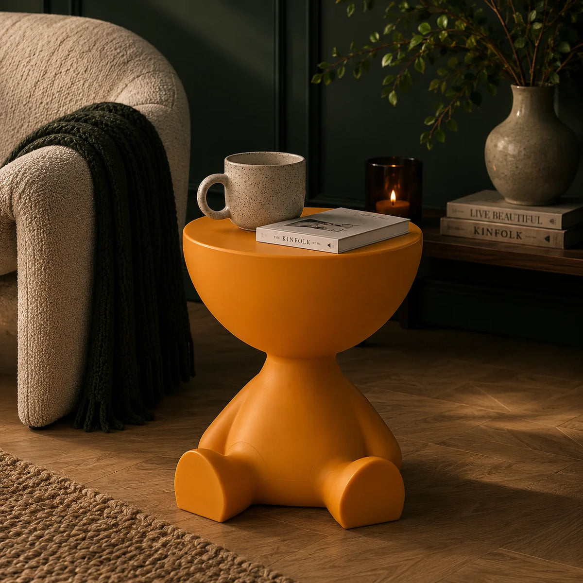 Round Pedestal Side Table Hidden Storage Molded Plastic