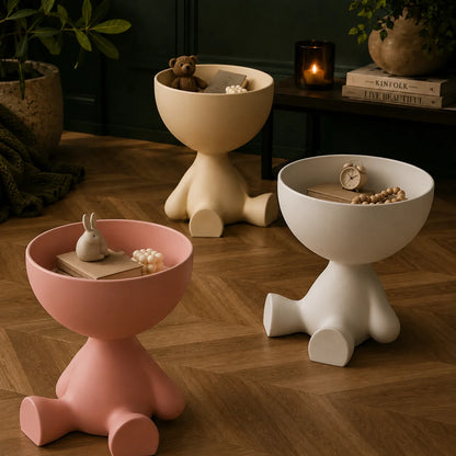 Round Pedestal Side Table Hidden Storage Molded Plastic