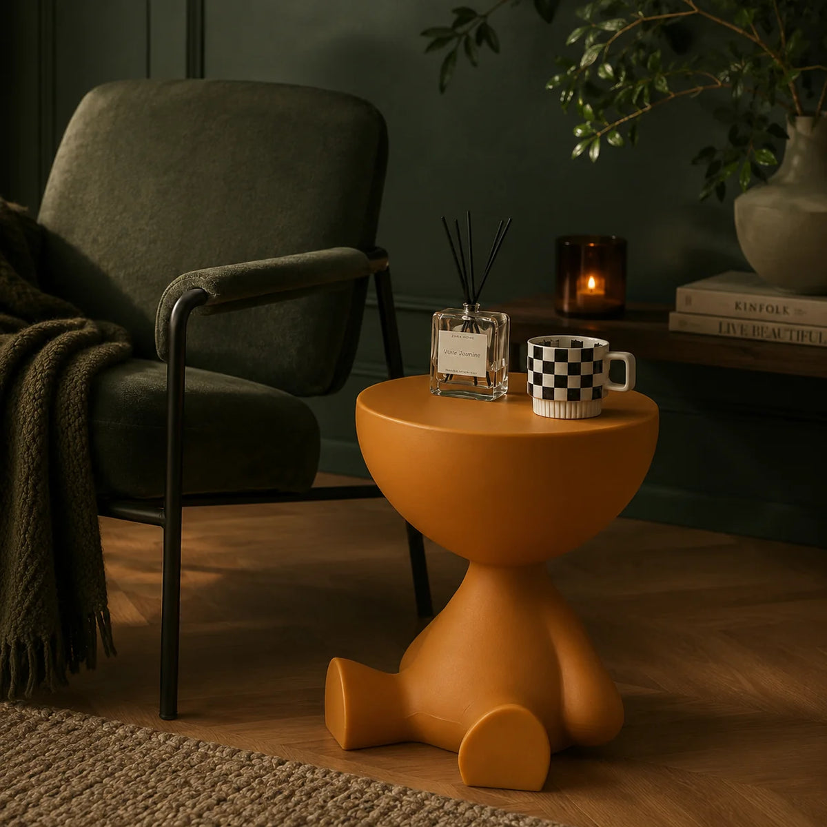 Round Pedestal Side Table Hidden Storage Molded Plastic
