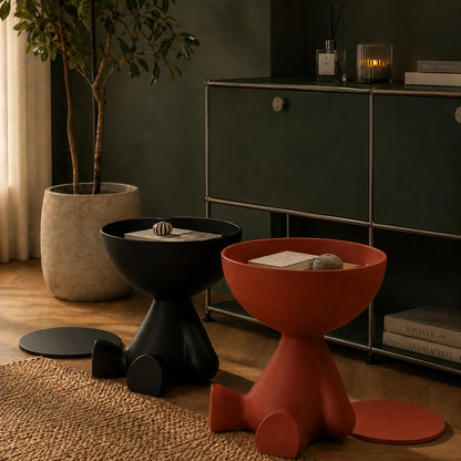 Round Pedestal Side Table Hidden Storage Molded Plastic