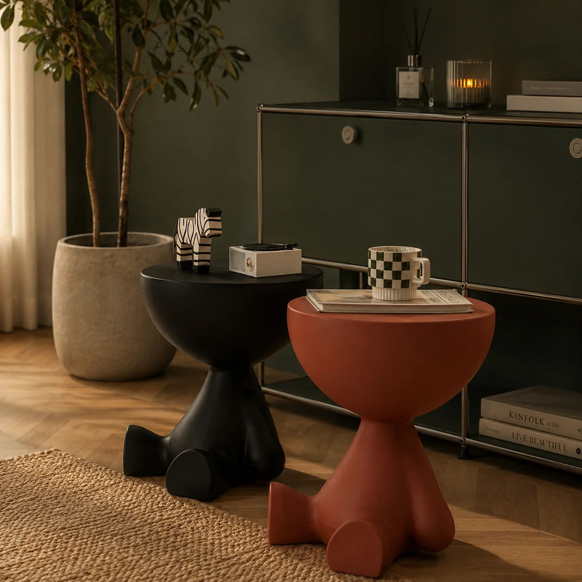 Round Pedestal Side Table Hidden Storage Molded Plastic