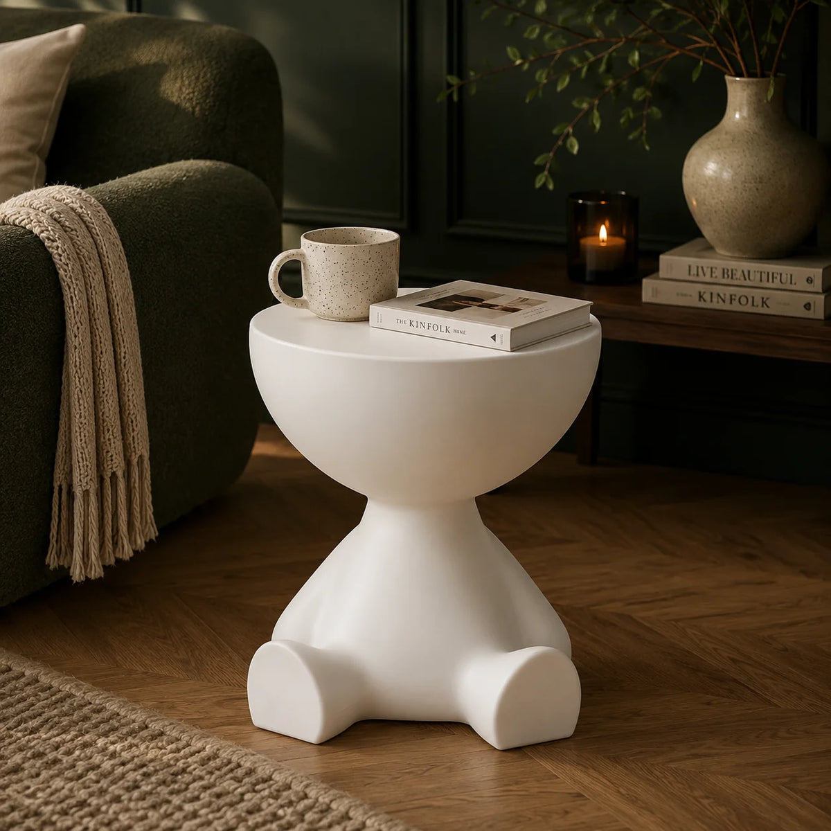 Round Pedestal Side Table Hidden Storage Molded Plastic