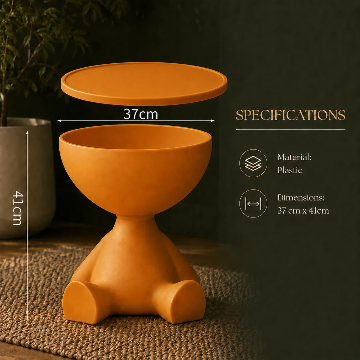 Round Pedestal Side Table Hidden Storage Molded Plastic
