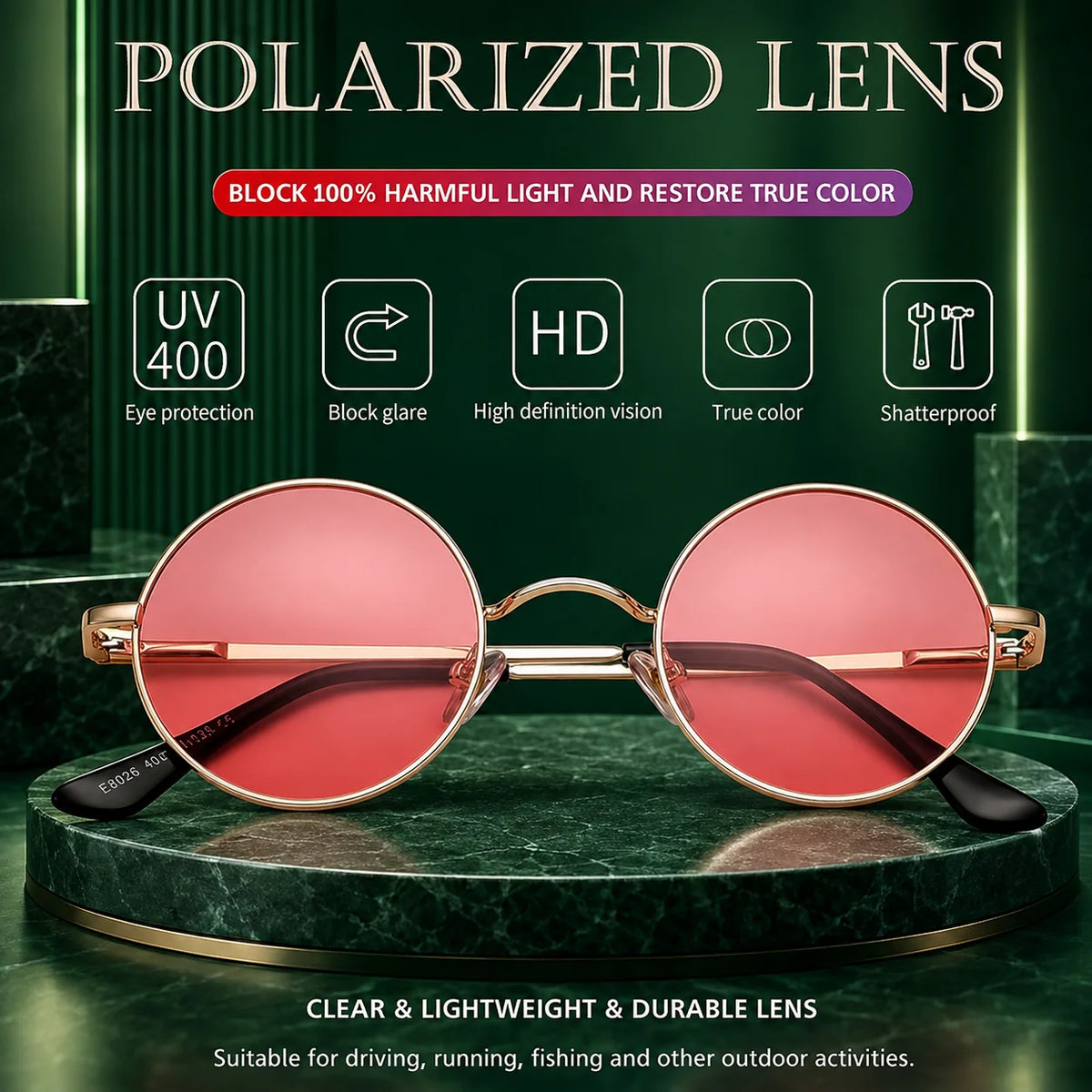 Round Sunglasses Polarized Full UV Protection Lightweight Frame