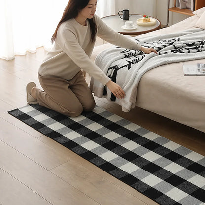 Runner Rug Checkered Flat Woven Cotton Blend