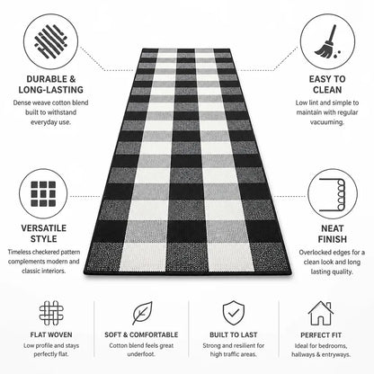 Runner Rug Checkered Flat Woven Cotton Blend