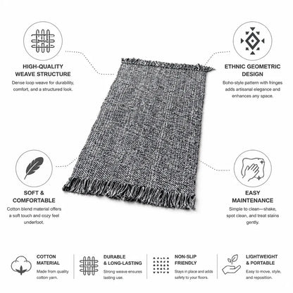 Runner Rug Cotton Geometric Fringed
