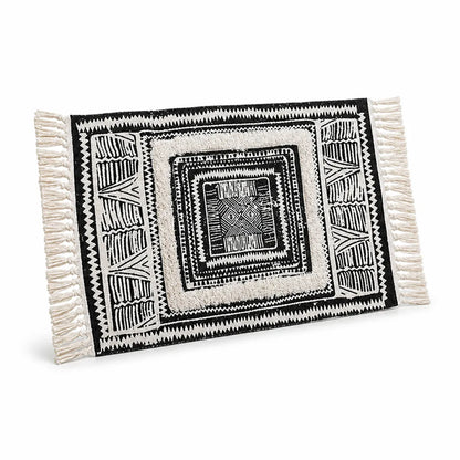 Runner Rug Cotton Geometric Fringed