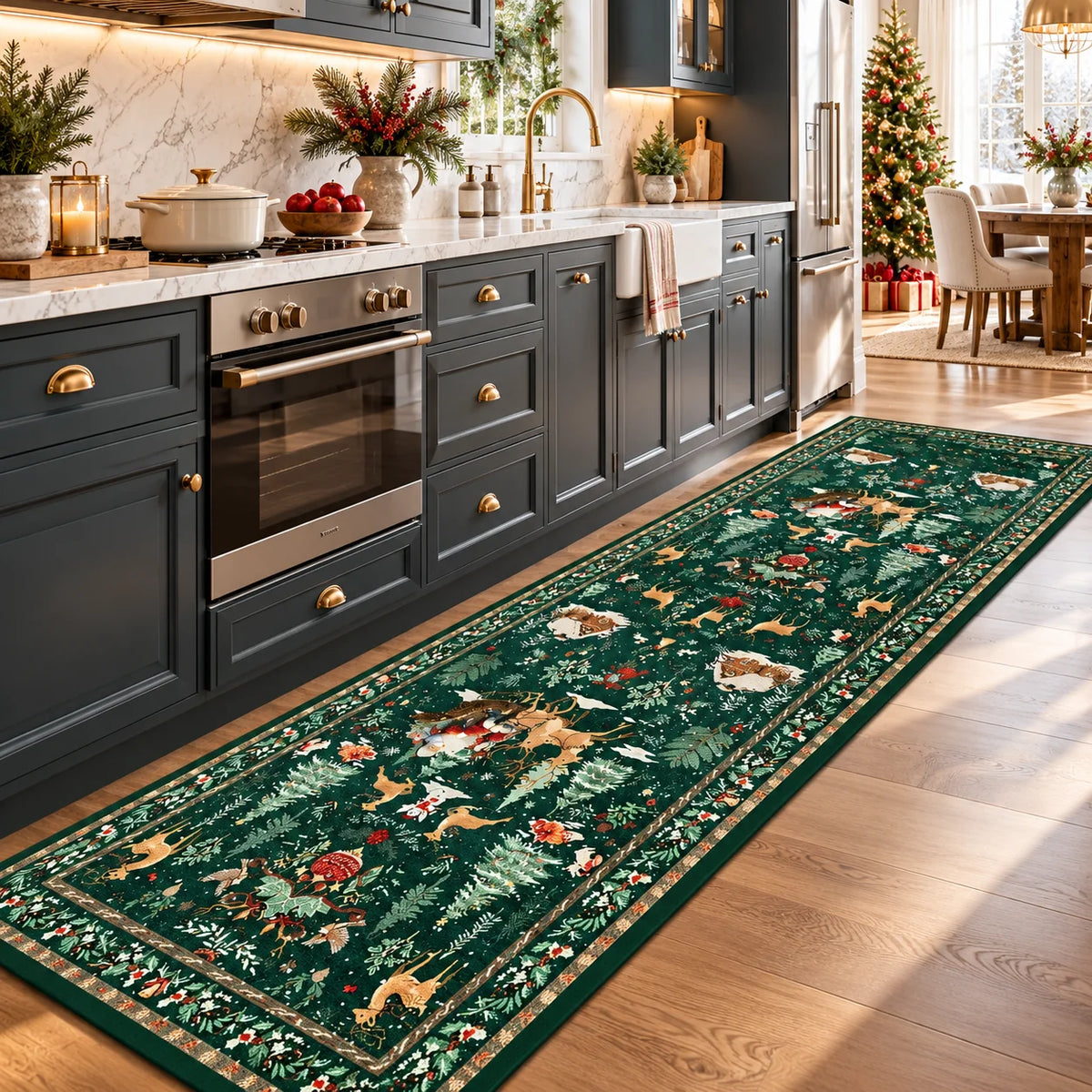 Runner Rug Holiday Print Non-Slip Machine Washable