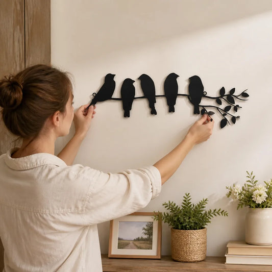 Rust-Resistant Indoor & Outdoor Sitting Birds Motif Wall Decoration (40 cm)