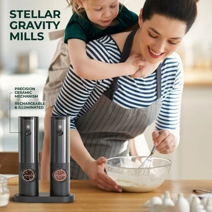 Salt & Pepper Mill Set Rechargeable Adjustable Grind