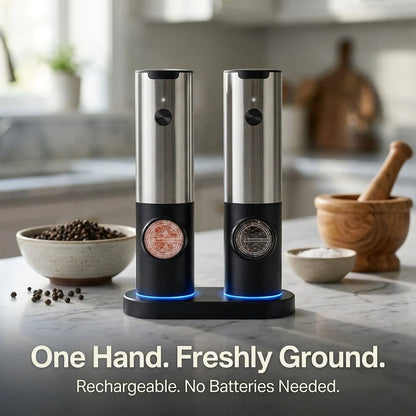 Salt & Pepper Mill Set Rechargeable Adjustable Grind