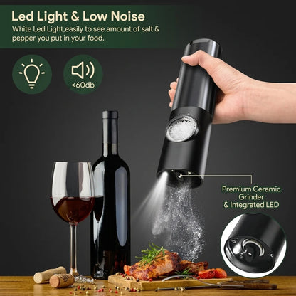 Salt & Pepper Mill Set Rechargeable Adjustable Grind