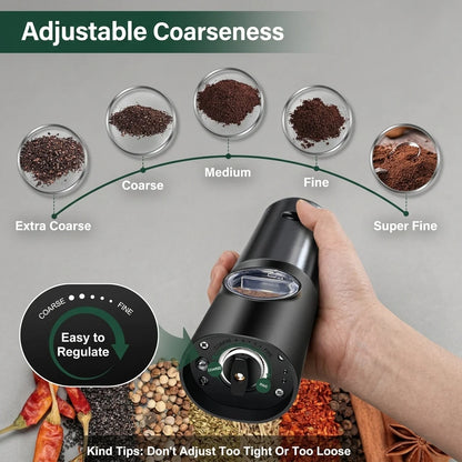 Salt & Pepper Mill Set Rechargeable Adjustable Grind