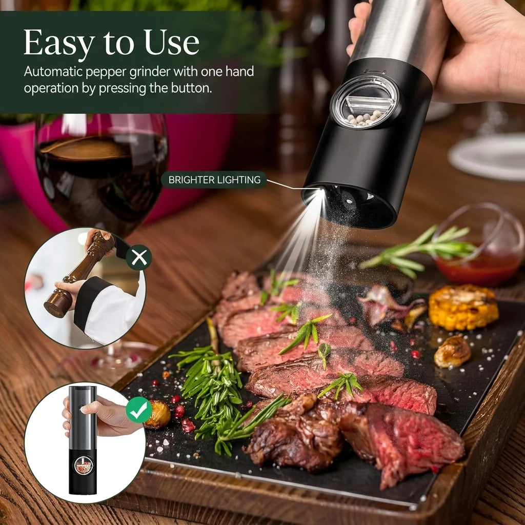 Salt & Pepper Mill Set Rechargeable Adjustable Grind