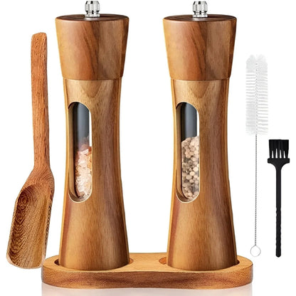 Salt and Pepper Mills Natural Wood Adjustable Grind Settings
