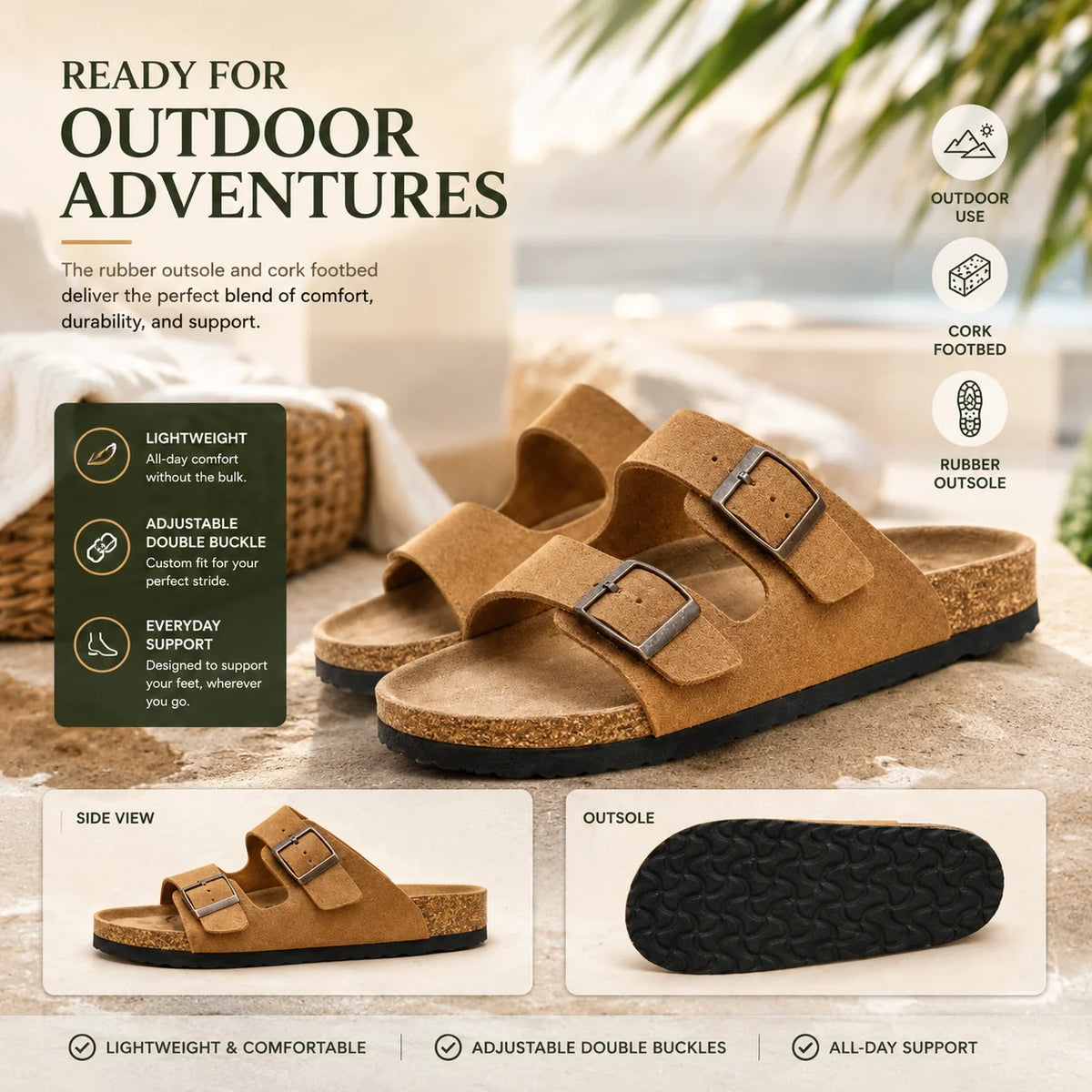 Sandal Two Strap Adjustable Dual Buckle Molded EVA