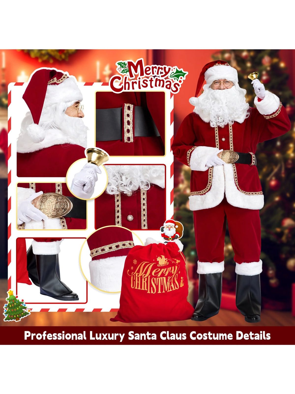 Santa Suit Burgundy 11-Piece Polyester Set