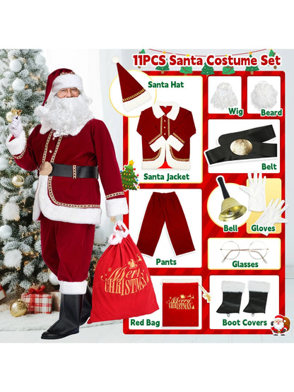 Santa Suit Burgundy 11-Piece Polyester Set