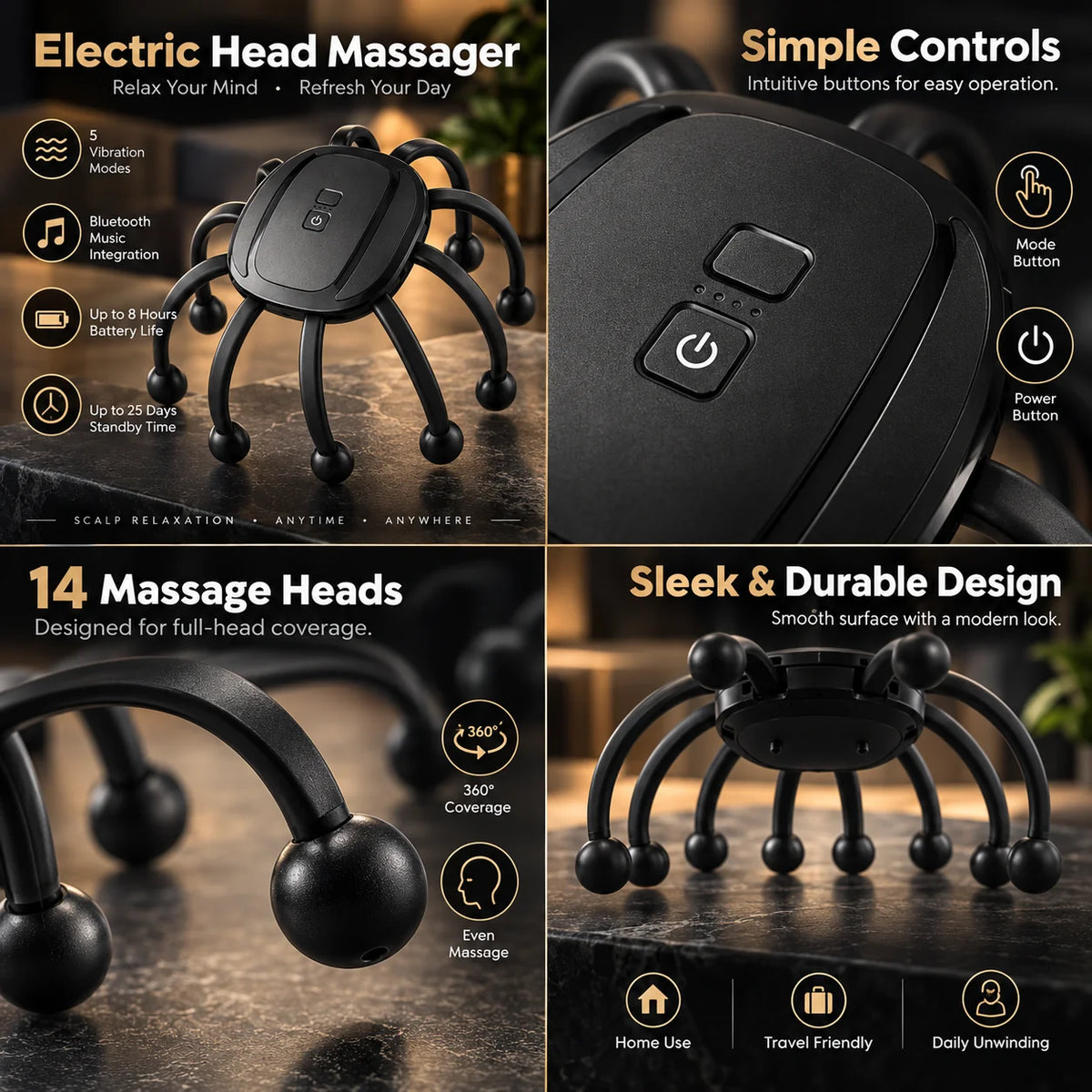 Scalp Massager 14-Node Cordless Bluetooth Speaker