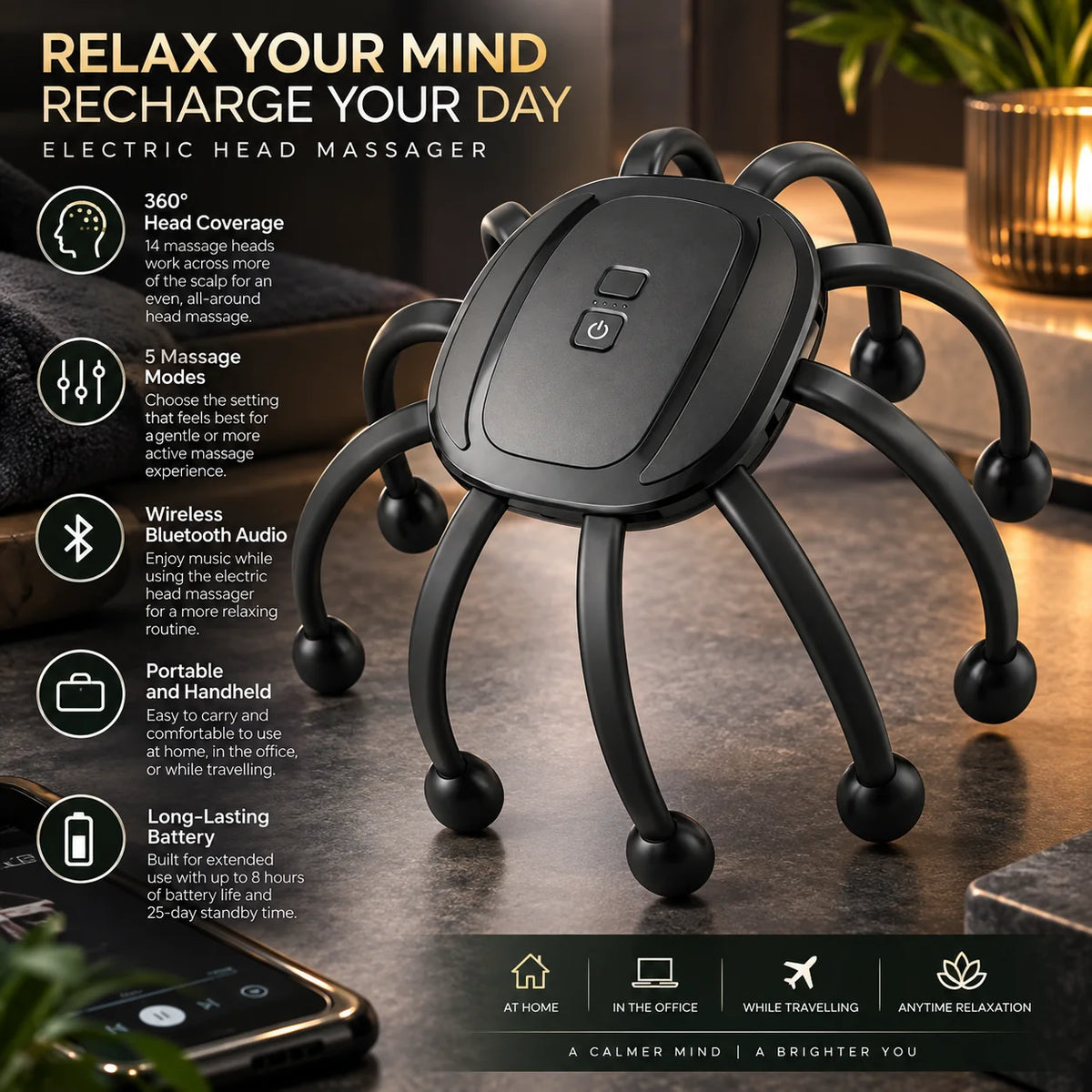 Scalp Massager 14-Node Cordless Bluetooth Speaker