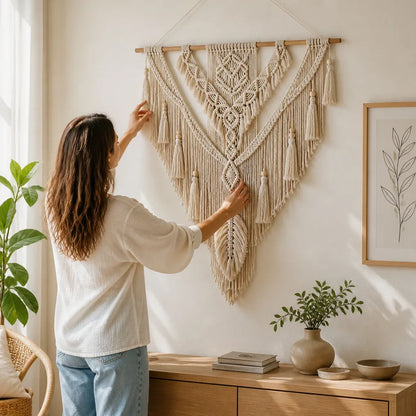 Scandinavian Boho Hand-Knotted Macrame Wall Hanging (75 x 95 cm)