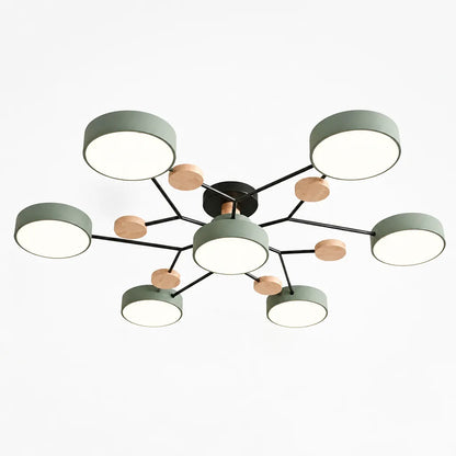 Scandinavian Branched Disc Metal and Wood Ceiling Light
