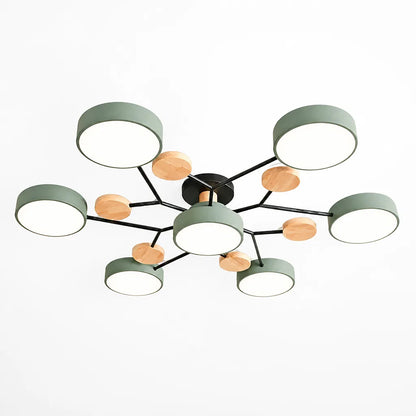 Scandinavian Branched Disc Metal and Wood Ceiling Light