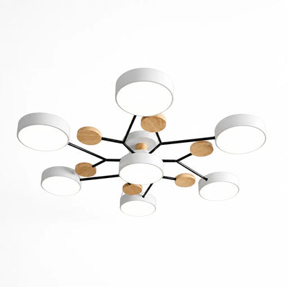 Scandinavian Branched Disc Metal and Wood Ceiling Light