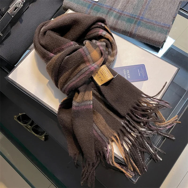 Scarf 100% Wool Windproof Chessboard Pattern