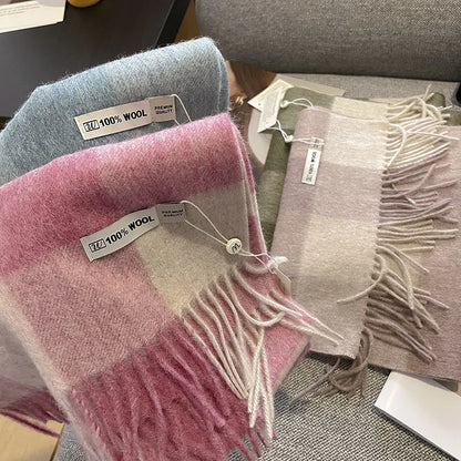 Scarf 100% Wool Windproof Chessboard Pattern