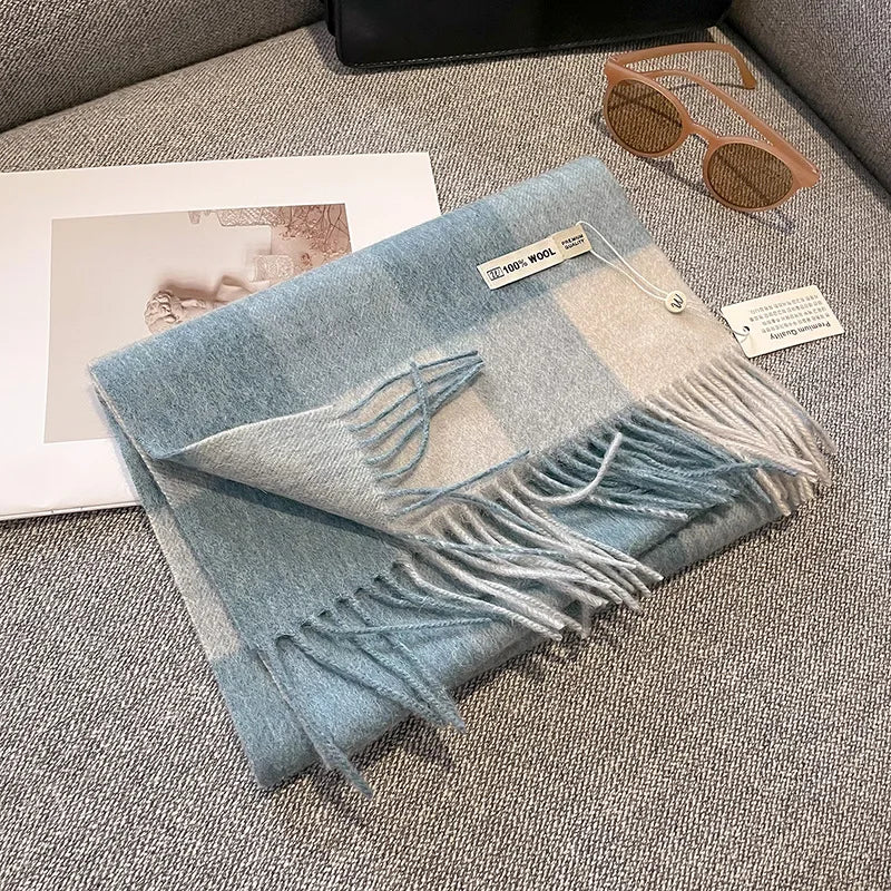 Scarf 100% Wool Windproof Chessboard Pattern