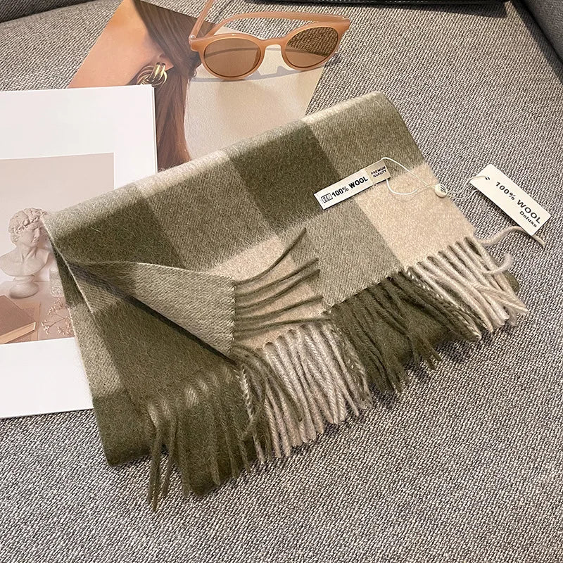 Scarf 100% Wool Windproof Chessboard Pattern