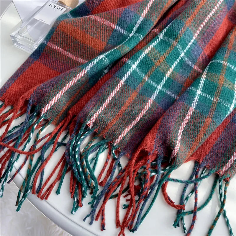 Scarf Cashmere Lightweight Checkered & Fringed