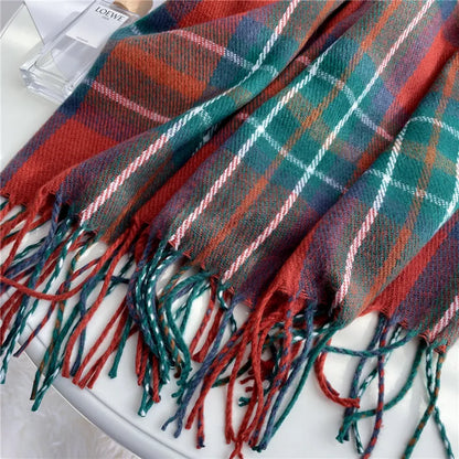 Scarf Cashmere Lightweight Checkered & Fringed