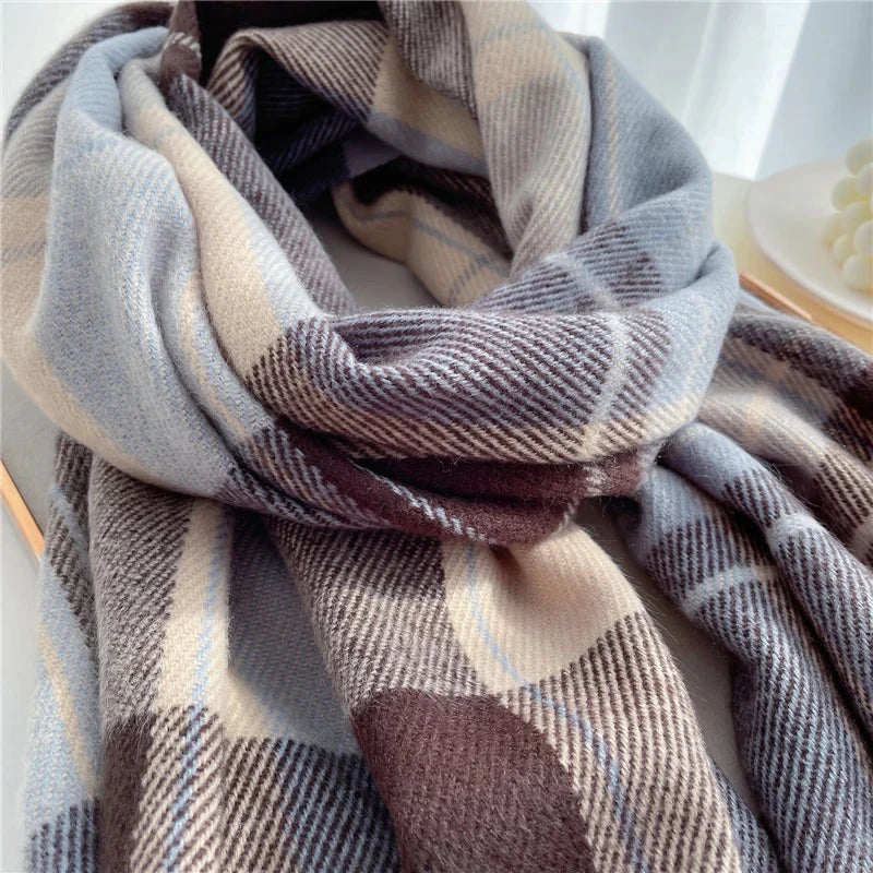 Scarf Cashmere Lightweight Checkered & Fringed