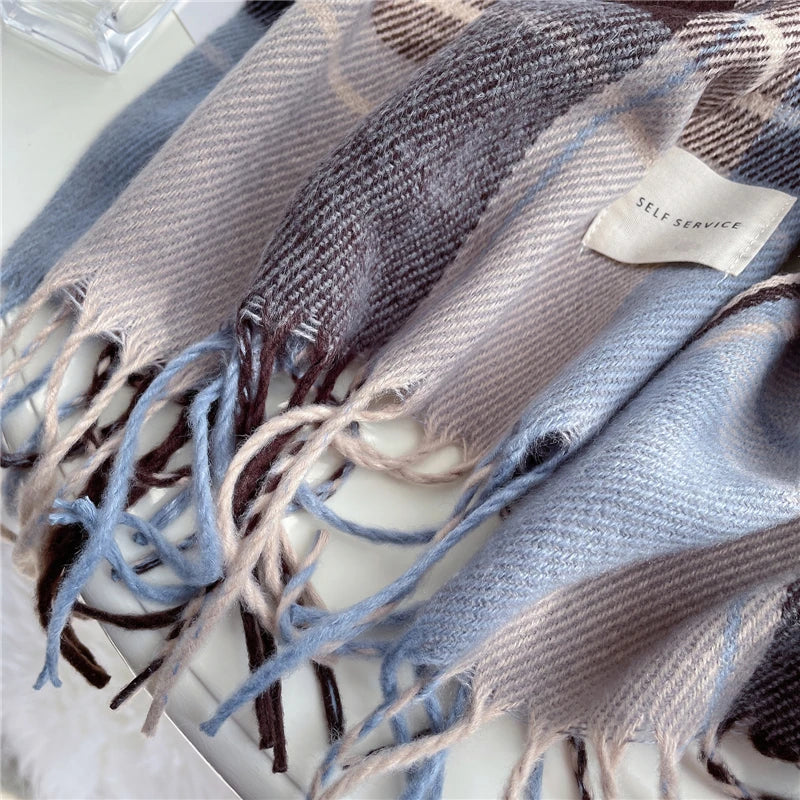 Scarf Cashmere Lightweight Checkered & Fringed