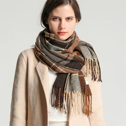 Scarf Cashmere Lightweight Checkered & Fringed