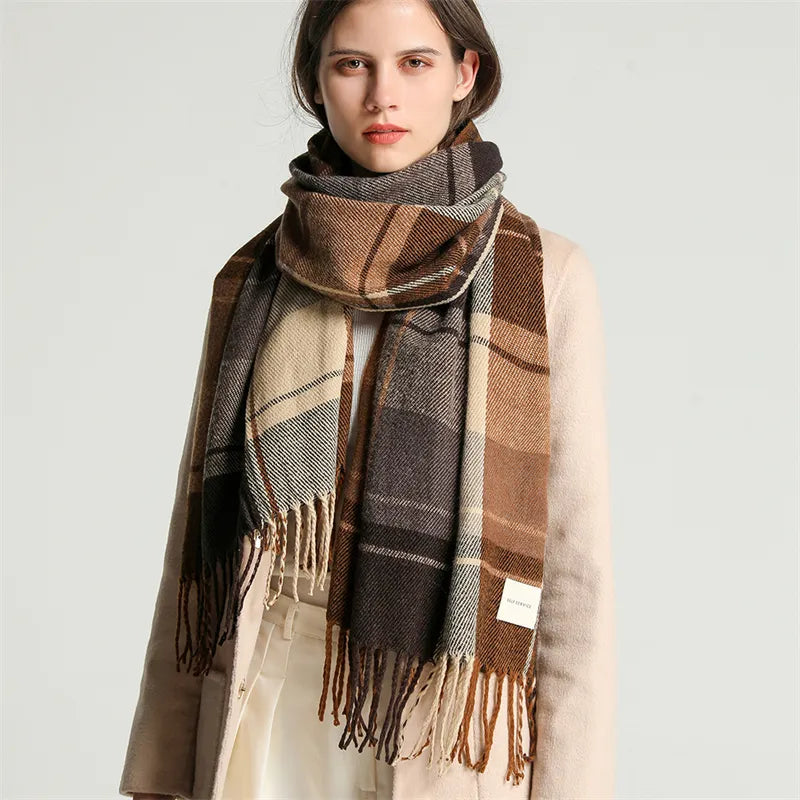 Scarf Cashmere Lightweight Checkered & Fringed
