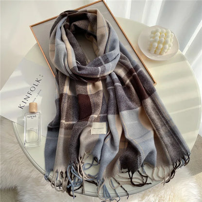 Scarf Cashmere Lightweight Checkered & Fringed