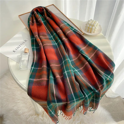 Scarf Cashmere Lightweight Checkered & Fringed