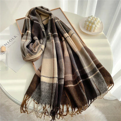 Scarf Cashmere Lightweight Checkered & Fringed