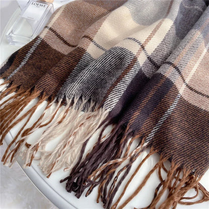 Scarf Cashmere Lightweight Checkered & Fringed