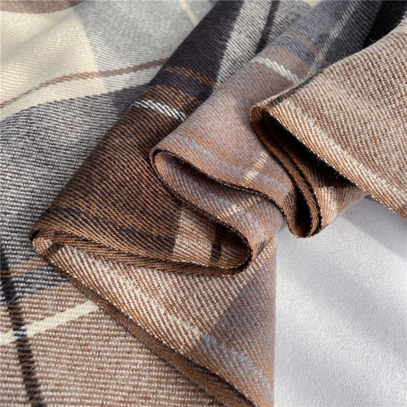 Scarf Cashmere Lightweight Checkered & Fringed