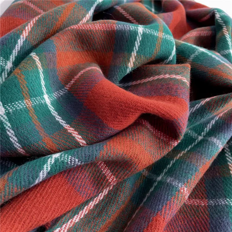 Scarf Cashmere Lightweight Checkered & Fringed