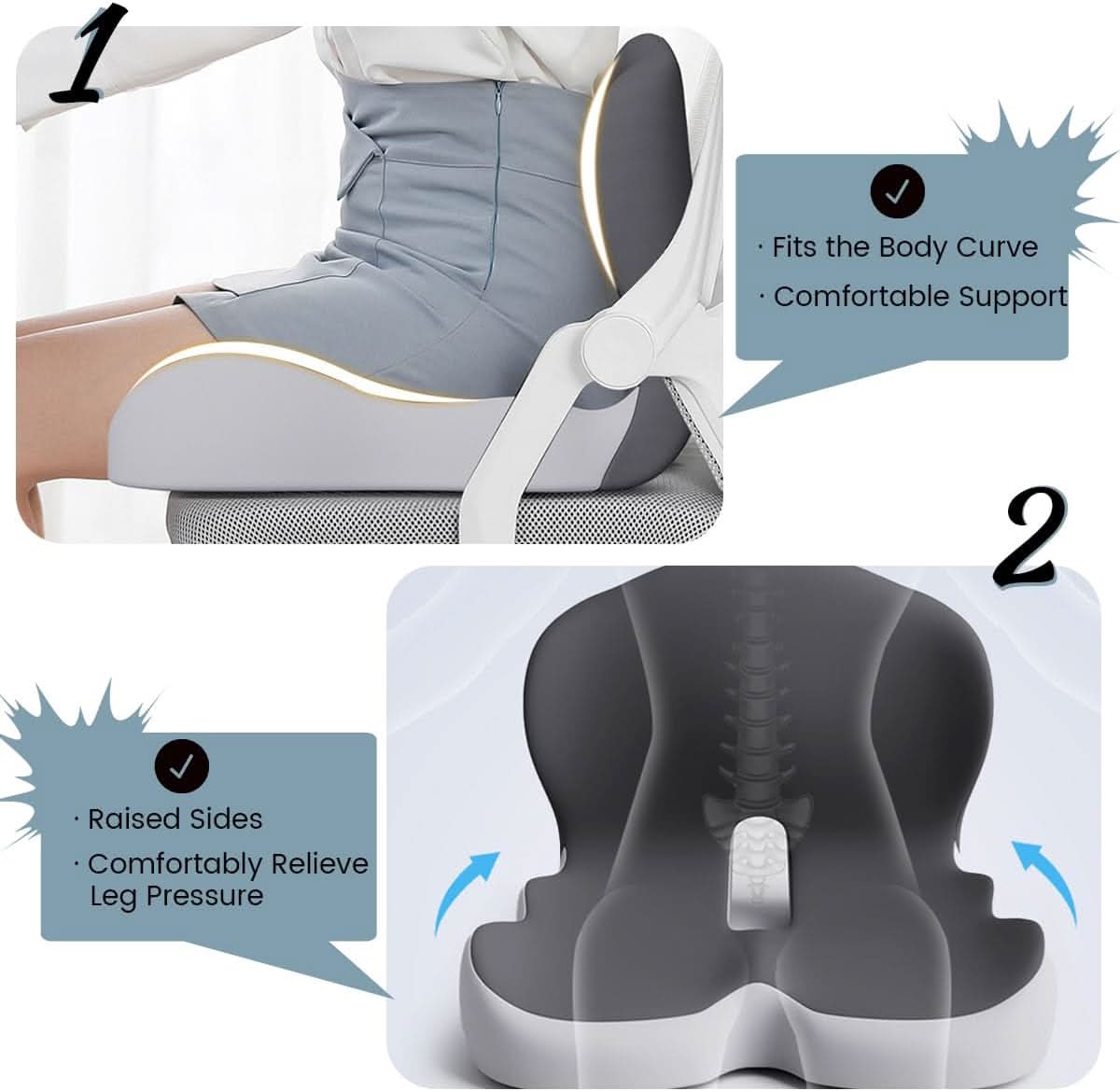 Seat Cushion Ergonomic Memory Foam Non-Slip